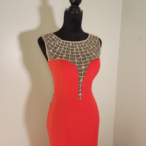 JOVANI Red Sleeveless Dress with Crystals, Size 2 - Picture 6 of 16